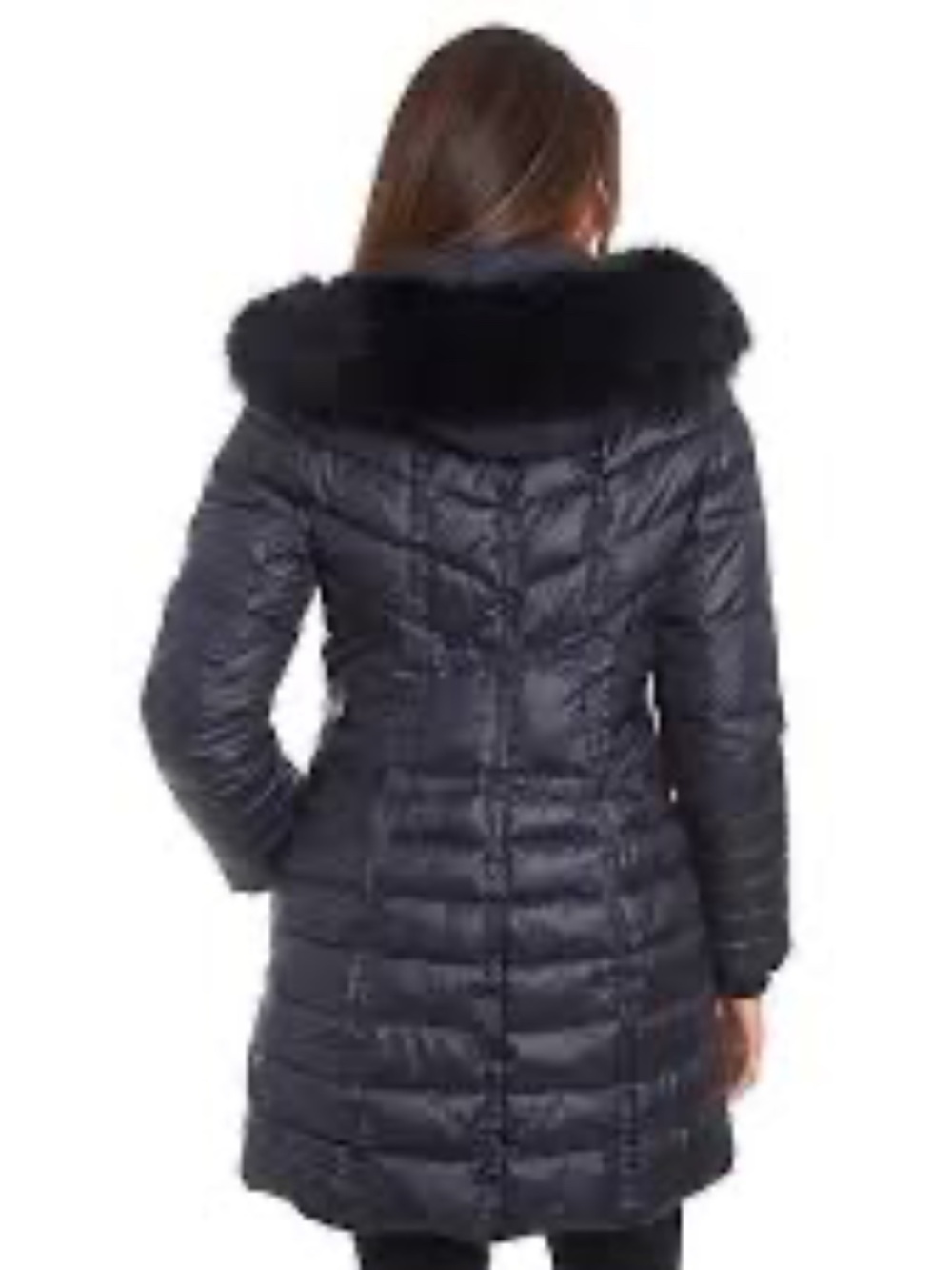 GUESS Women's Faux Fur Trim Hooded Puffer Coat In Navy - size M - NWT - Picture 3 of 5